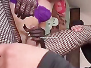 Smoking hot white tgirl flip fucks her man and cums