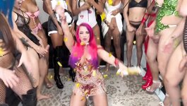 Chubby girl gets gangbanged by 14 trannies for her birthday