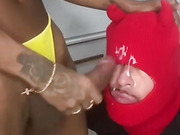 Stunning ebony tranny tops her bottom boyfriend and cums on his face