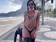 Beautiful Latina she male takes slave for a walk