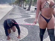 Beautiful Latina she male takes slave for a walk