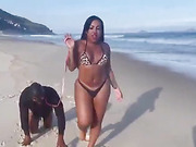 Beautiful Latina she male takes slave for a walk
