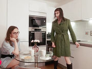 Busty old shemale fucks and creampies her younger TS lover