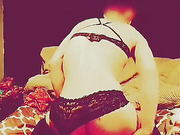 myself stripping and then riding my dildo