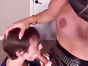 Busty blonde tranny tops her horny man