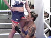 Trans boxers bareback mutual fucking on the boxing ring