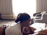 Curvy ebony shemale gets her ass nailed bareback