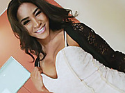 Busty shemale Champagne strokes her cock until she cums