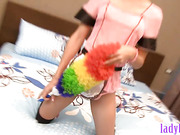 Ladyboy maid cleans a white cock with her mouth before anal