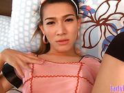 Ladyboy maid cleans a white cock with her mouth before anal