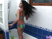 Ladyboy beauty anal fucked in the shower after soaping up