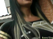 Busty tranny sucks off and gets her anal rammed real hard