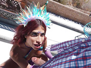 Sexy trans girl begs for bareback pounding poolside