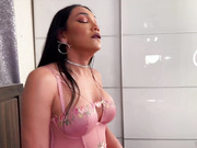 Horny TS MILF raunchy threesome with two blonde Muscle men