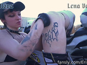 Shemale bikers ass toying and fucking in public