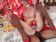Slutty tgirl in chastity receives monster black dick for Christmas