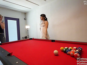 Petite trans hottie fucks her girlfriend on the pool table