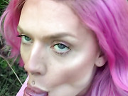 Barbie trans girl sucks and fucks at public park