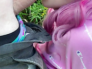 Barbie trans girl sucks and fucks at public park