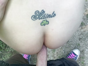 Barbie trans girl sucks and fucks at public park