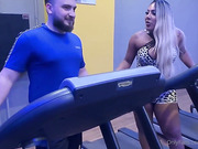Two thick trannies seduce a guy in the gym for a hardcore threesome