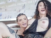 Cute young TS girl gets raw fucked by her busty shemale friend