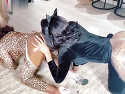 Two black tgirls suck each others big cocks on webcam