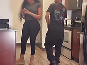 Big ass black tgirl oral threesome in the kitchen