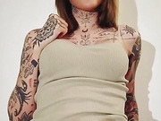 Sexy tattooed trans girl strokes her cock and cums