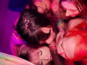 Four horny trans sluts share one big black cock