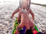 Trans beauty fucks her BF on the beach