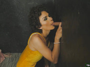 Babe suck my dick through the gloryhole