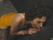 Babe suck my dick through the gloryhole