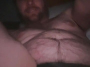 Bed, black thong, purple dildo