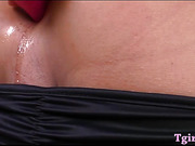 Glamour ladyboy BB dildoing her asshole and jerks off