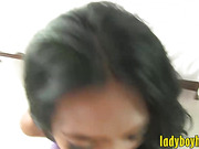 Skinny ladyboy Peach gets anal rammed by nasty dude in bed