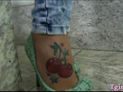 Busty tranny Viviany Victorelly sucks cock with horny guy