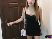 Blonde Asian ladyboy hottie rides a dick reverse cowgirl