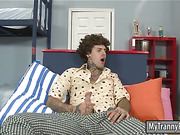 Busty blonde shemale Delia De Lions gets her asshole nailed