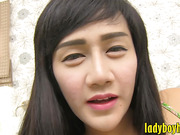 Chinita ladyboy in pantyhose gets her asshole ripped good