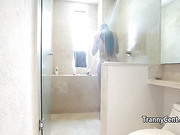 Big booty tgirl behind the scene