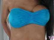 Big titted tranny Nan looks pretty as she jerks off her cock