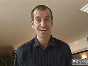 Busty tattooed shemale banged in her asshole on the couch