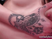 Pretty TS Vixxen plays with her stiff uncut shedick